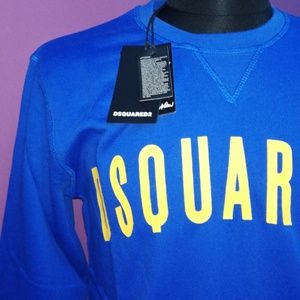 DSQUARED Shirts - Dsquared2 Navy Yellow Written Men Casual Sweat DSQUARED Shirts - Dsquared2 Navy Yellow Written Men Casual Sweat